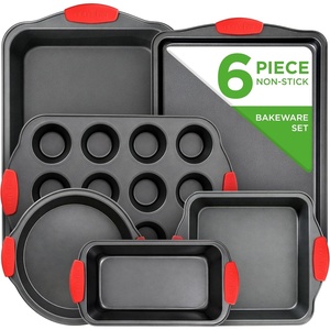 image:imageNutriChef 10Piece NonStickBakewareSet  Premium Carbon Steel BakingPansSet with Silicone Handles  Oven amp Dishwasher Safe  Complete BakingSheetSet for Cookies Muffins Loaf PizzaBlack